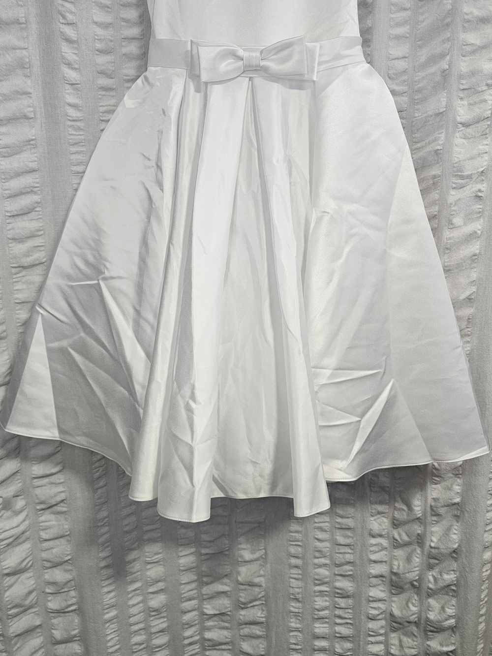 Azazie Coco Flower Girl Communion Pageant White A-Line Bow Matte Satin Dress - Picture 7 of 15